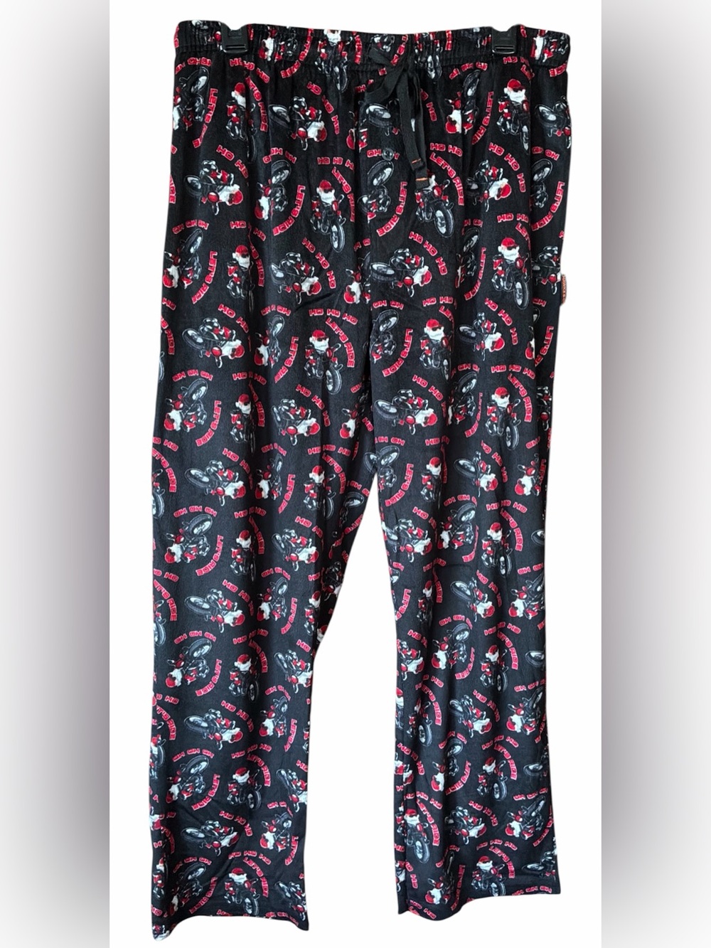 Hawke & Co Mens Holiday Print Black Micro Fleece Pajama Pants Biker Santa XL